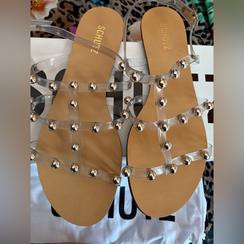 Schutz Yarin clear jelly silver studded sandals size 11 BNIB!